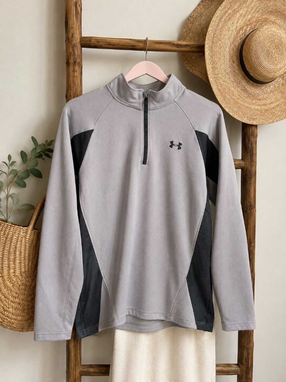 Under Armour ColdGear Men's Large 1/2 Zip Pullover Gray Black Long Sleeve